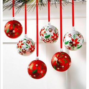Christmas cheer Set of 6 Shatterproof white and Red Flower Pattern